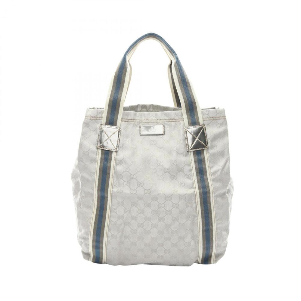 Gucci GG Canvas Sherry Line Tote Bag Handbag Leather Women's Silver Multicolo...